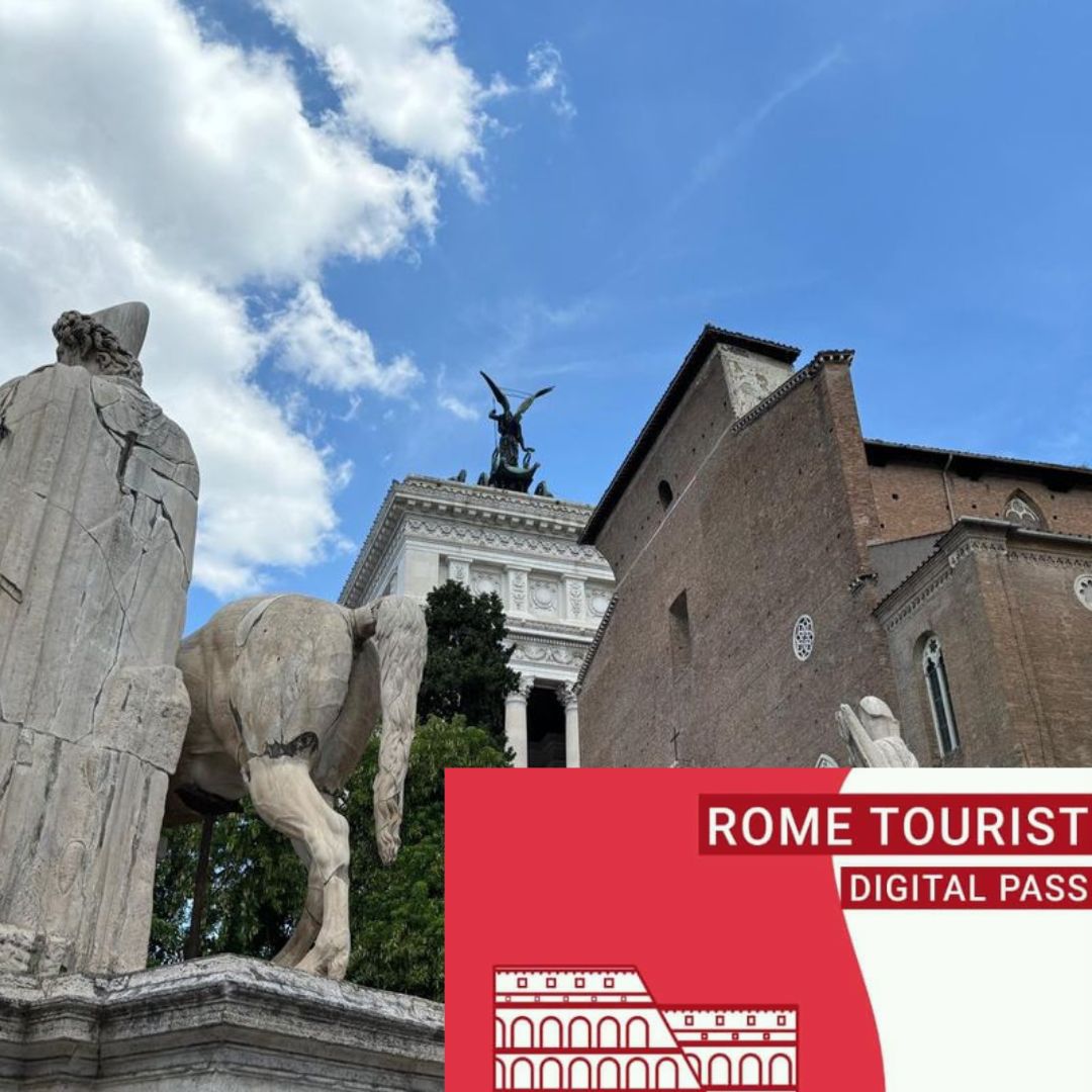 Behind the monument the
altar of the fatherland with link to go in the page of the itineray in rome